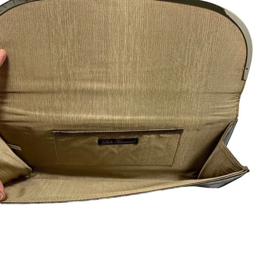 NEW Lulu Townsend Taupe Vegan Reptile Embossed Patent Leather Clutch Neutral